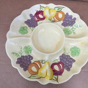 Chips & Dip 4 Divider Service Platter 15" Grapes and Fruit Pattern 2013 USA
